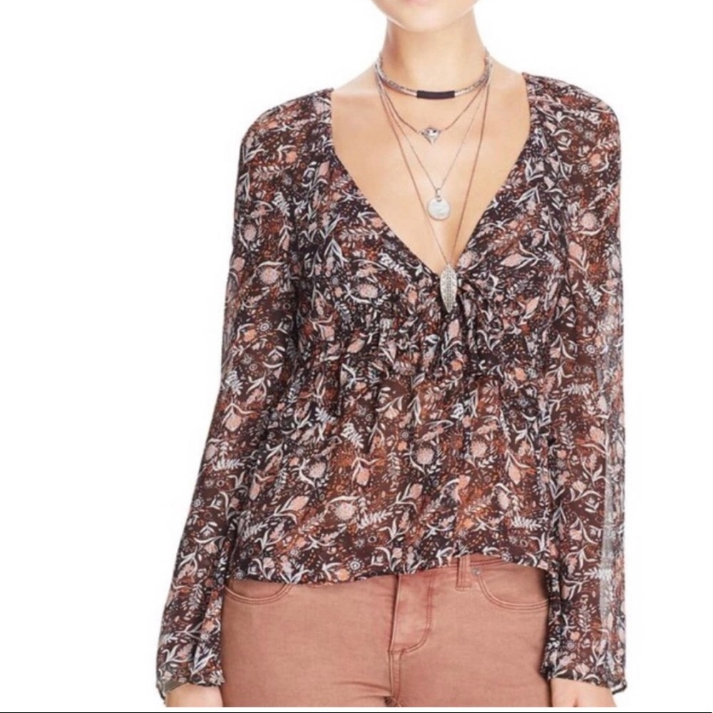 Free People Uptown Floral Boho Bell Sleeve Top Size XS